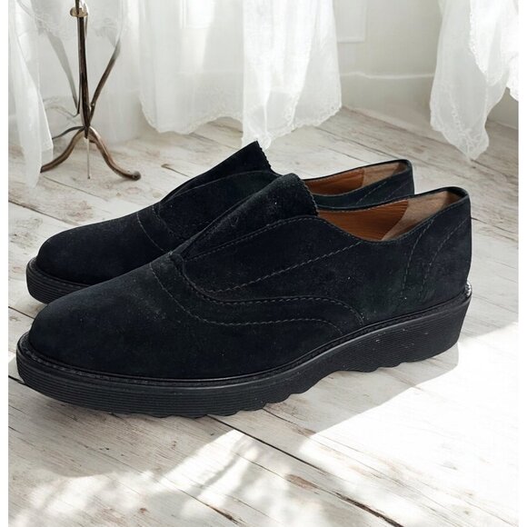 Aquatalia Black Suede Kaleigh Academia Leather Slip‎ On Loafers Size 10 - Picture 1 of 8